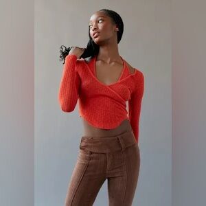 Urban Outfitters Hera Knit Surplice Halter Top In Dark Orange Medium NWOT